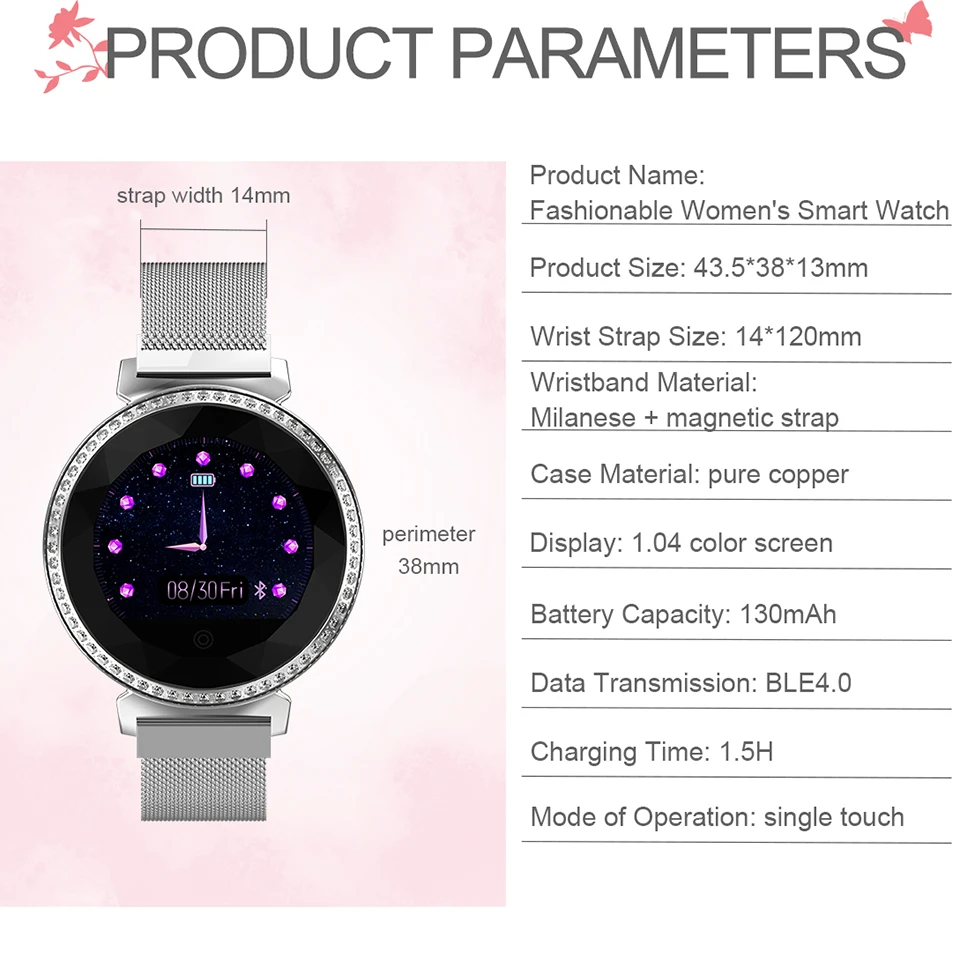

Smart watch women's fitness bracelet with sports pedometer information reminder for Android fashion metal women wear watch