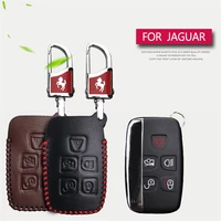 genuine leather car key fob key cover case for jaguar xj xf xe x type f pace guitar 5 buttons smart key chain shell accessories