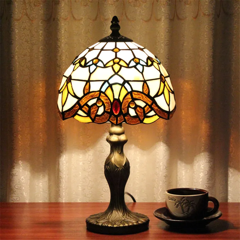 FUMAT Витражная лампа маленькая настольная художественный стеклянный абажур для