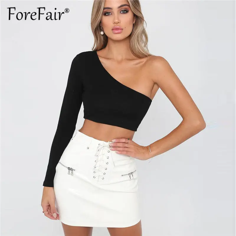 Forefair женская футболка 2018 облегающий укороченный топ с длинным рукавом на одно