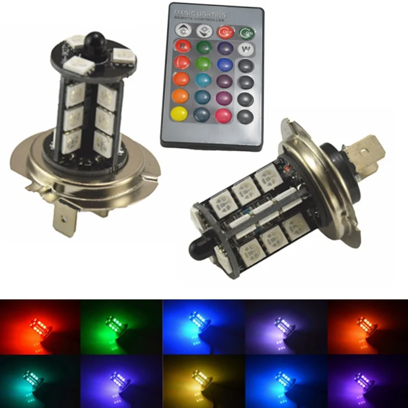 

2x 9005 9006 H11 H7 1156 RGB LED Auto Car Headlight 5050 LED 27 SMD Fog Light Head Lamp Bulb With Remote Control Car Styling