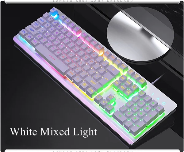 White Mixed Light hxsj Langtu V1 USB Проводная Регулируемая Мультимедийная Игровая клавиатура с подсветкой матовая металлическая панель подвесной брелок - Цвет: White Mixed Light