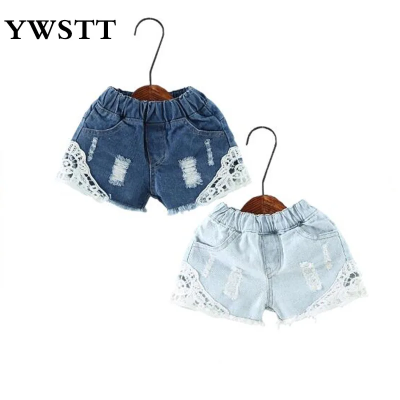 Летние новые корейские джинсовые шорты с дырками для девочек милые ковбойские
