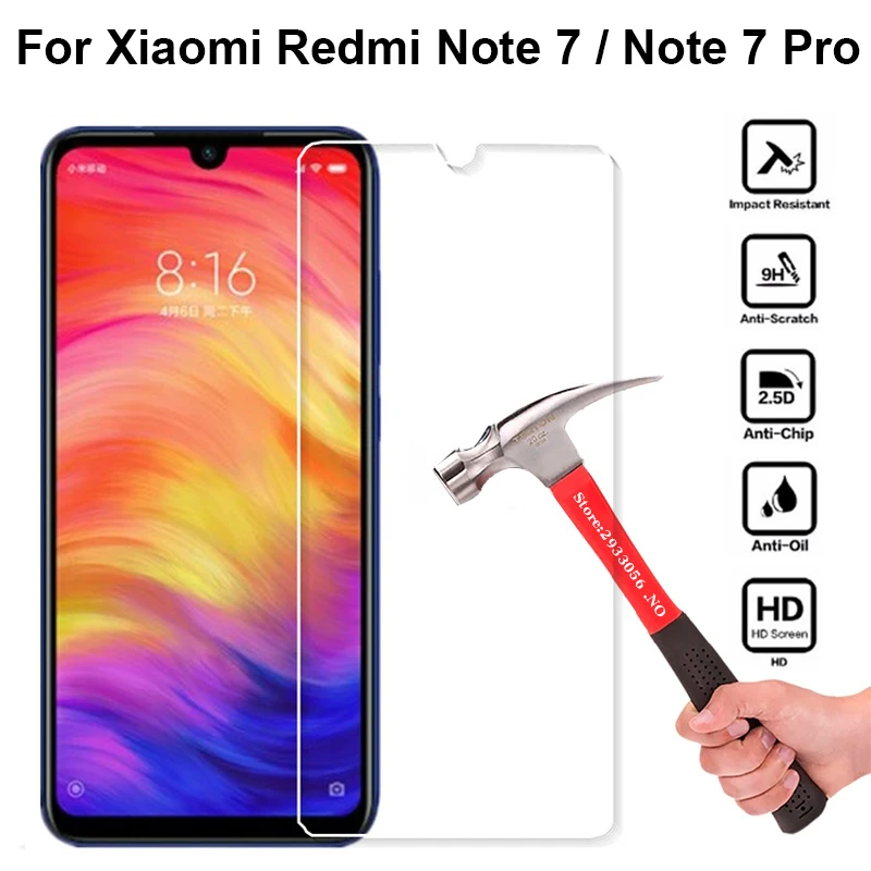 Закаленное стекло для Xiaomi Redmi Note 7 2 шт. Защитное экрана Защитная пленка телефона 5 6