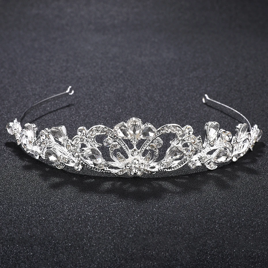 Серебряная головная повязка стразы Очаровательная корона свадебные хрустальные