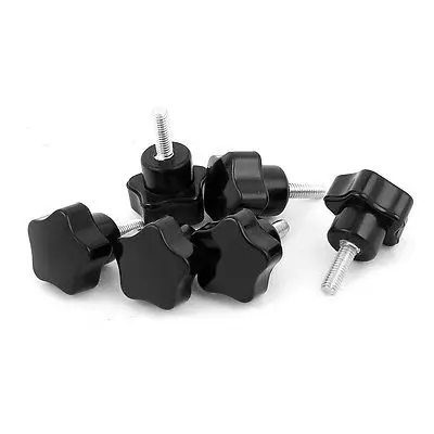 

M5 x 15mm Plastic Star Head Metal Screw Clamping Knob Grip Handle Black 6 Pcs
