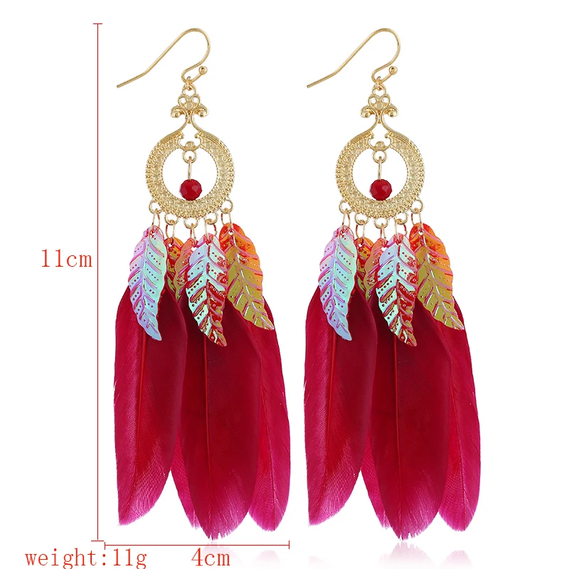 

Bohopan Retro Bohemia Feather Drop Earring Women Ethnic Long Sequin Tassel Dangle Statement Earrings Indian Jewelry Accessories