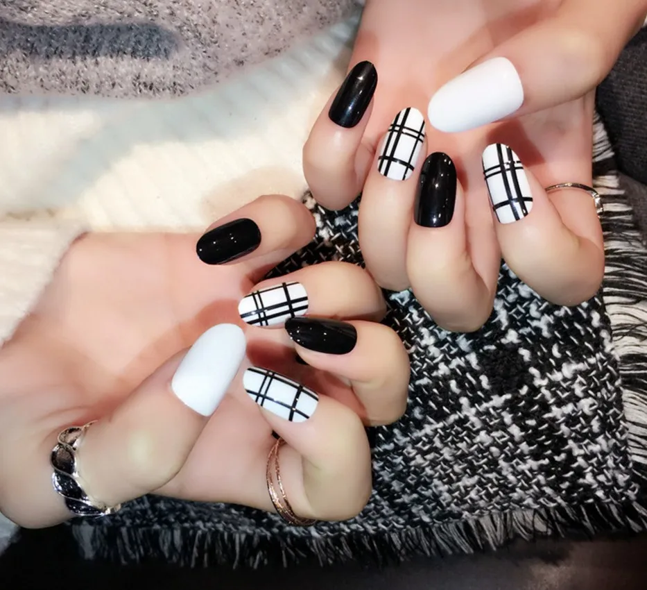 24 шт. милые накладные ногти без клея полное покрытие французская искусственная