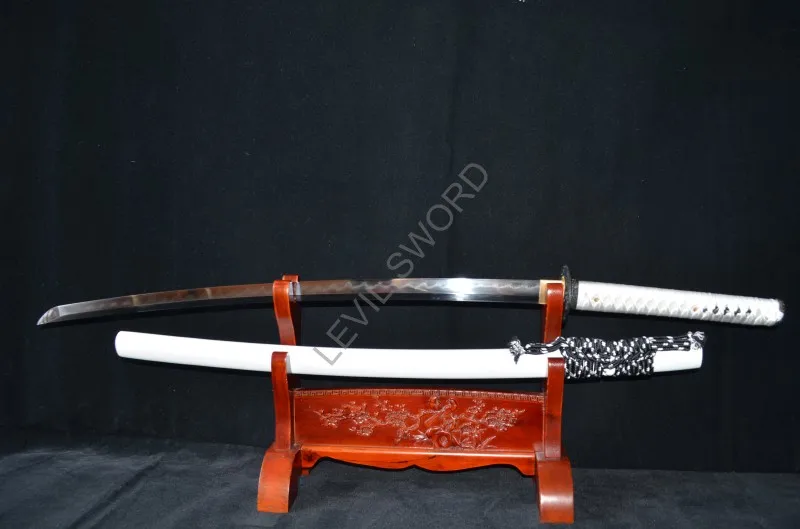 Sample DAMASCUS JAPANESE SAMURAI SWORD KATANA FOLDED STEEL FULL TANG BLADE - Hard wooden white saya can customized sword | Дом и сад