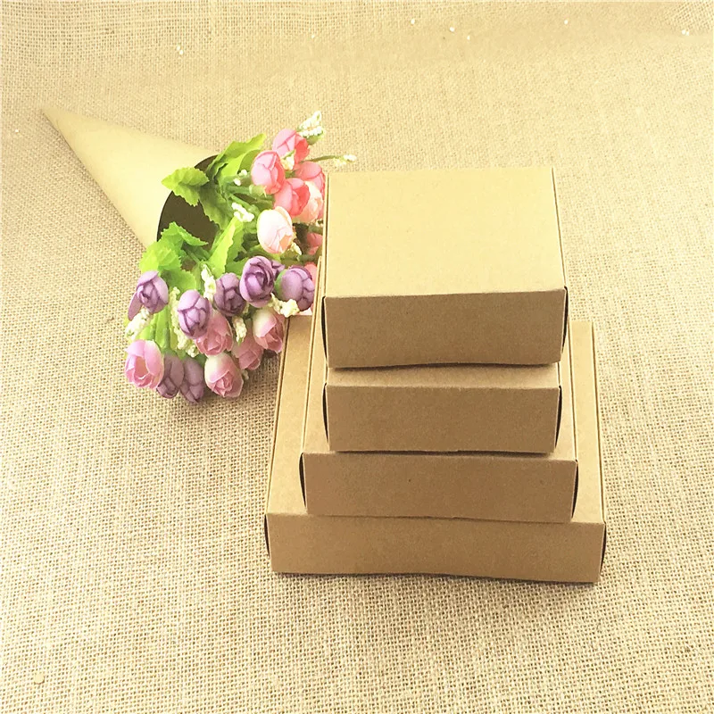 100Pcs/Lot Retro Style Kraft Paper Box 4 Cuboid Design Brown Cardboard For Soap Gift Cookie Egg Tart Cake Craft Decoration | Дом и сад