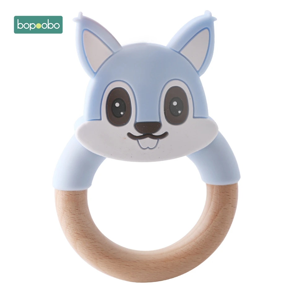 Bopoobo 1 шт., Прорезыватель для зубов, силиконовая белка, деревянные кольца, Прорезыватель для зубов, силиконовые грызуны, Прорезыватель для зубов, деревянный детский силиконовый Прорезыватель в виде мыши - Цвет: Золотой