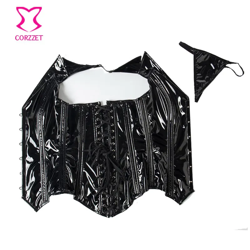 Черный глянцевый корсет из ПВХ в стиле стимпанк кожаный Длинные корсеты и лифы со