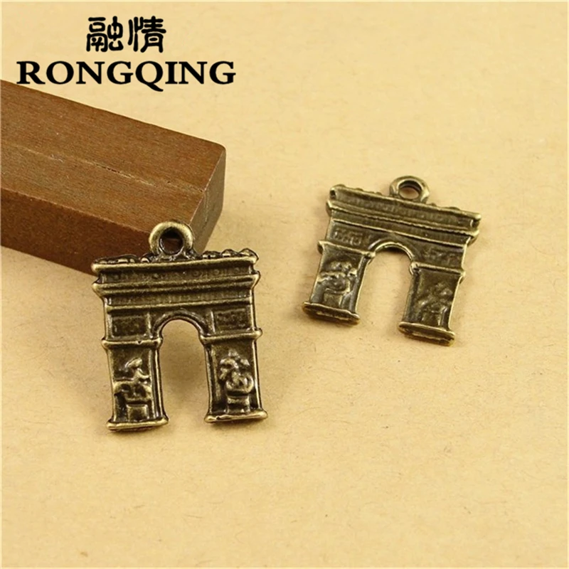 

RONGQING 16*14MM Bronze Arc de Triomphe Pendants Charms 100pcs/lot Building Accessories