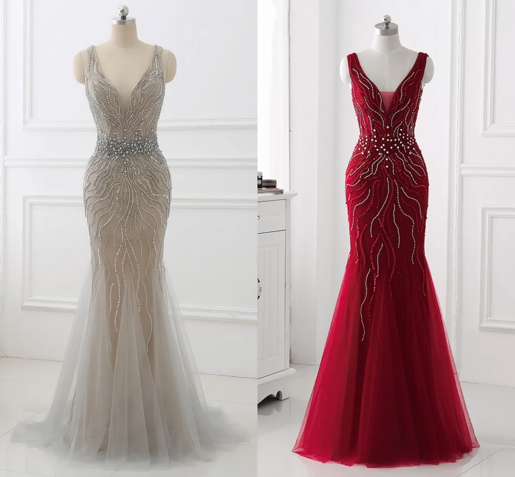 Erosebridal Русалка вечернее платье длинное светильник серый бисером роскошное длинное торжественное платье со шлейфом открытая спина