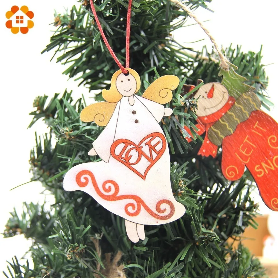 12 шт./кор. Творческий дерево ремесло Санта Клаус &amp Ангел Деревянные Подвески