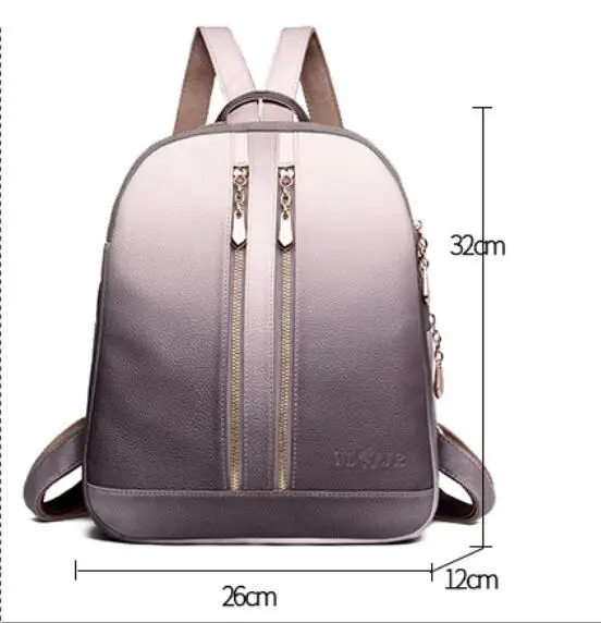 

1 piece Gradient color three slots Double Zipper Backpack Large Capacity School Bag for Girl Brand pu Leather Shoulder Bag