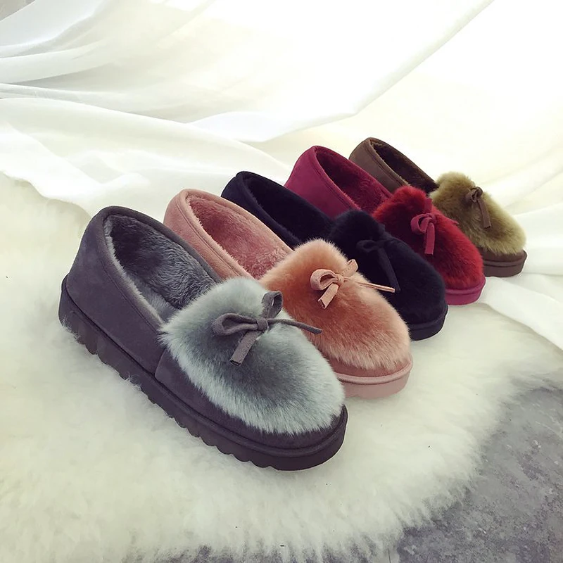 2018 женская обувь на плоской подошве с милым бантом хлопковый мягкий теплый