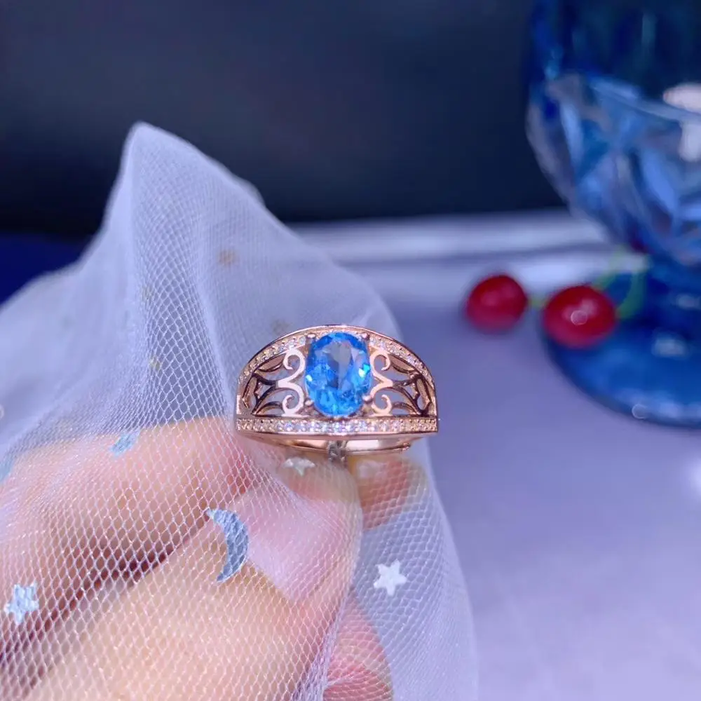 Новинка великолепное кольцо с голубым топазом в океане ювелирное изделие из