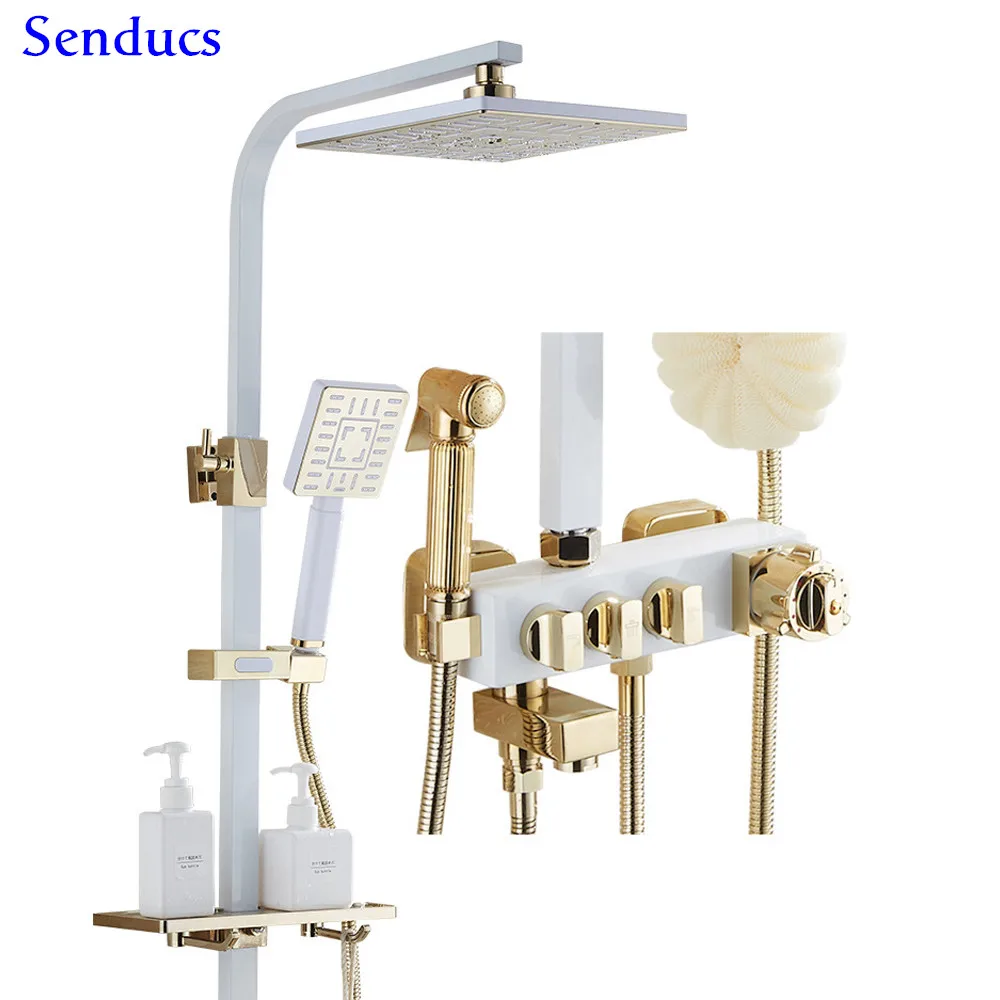 Термостатическая Душевая система sendukиз белого золота квадратный латунный