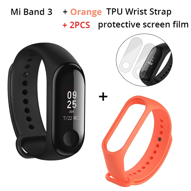 Add Orange Strap Xiaomi mi Band 3 mi band 3 мгновенное сообщение CallerID водонепроницаемый OLED сенсорный экран погоды mi Band 2 Up - Цвет: Add Orange Strap