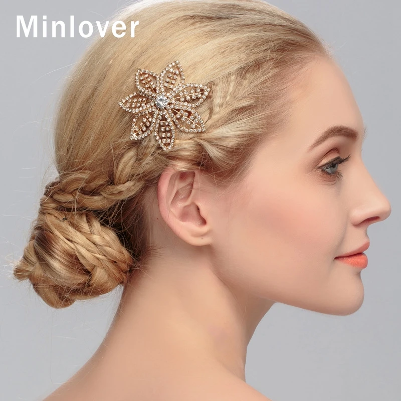 Minlover кристалл цветок гребни для волос булавки ювелирные изделия невесты милые