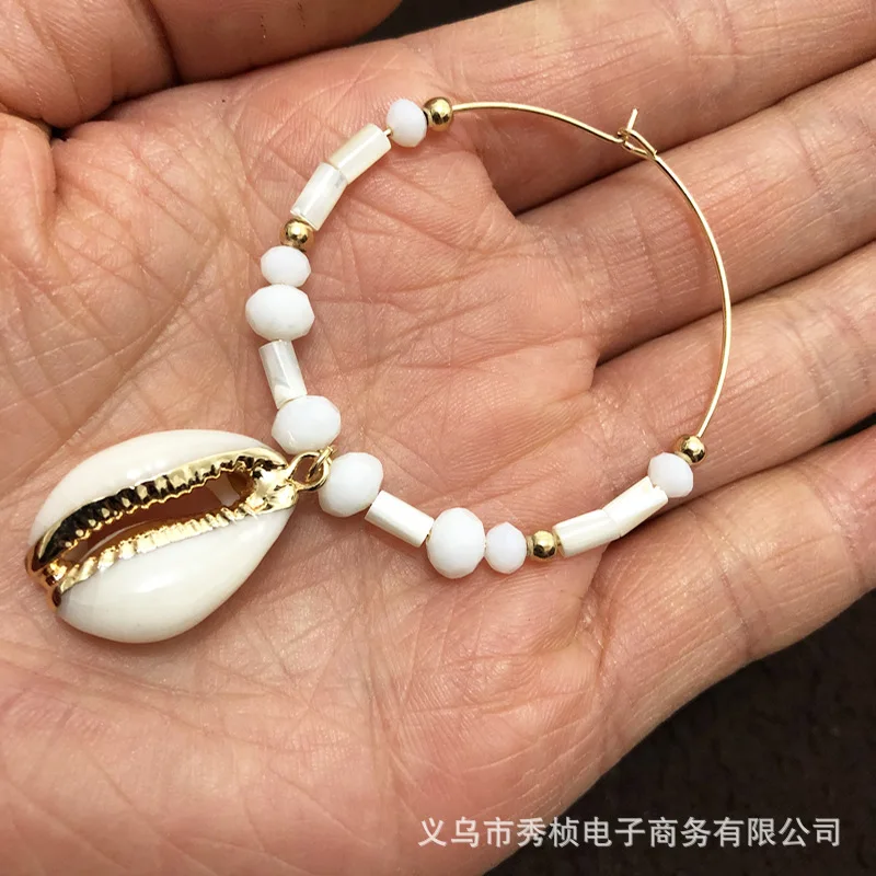 Новые новые серьги из натуральной ракушки большие металлические Модная