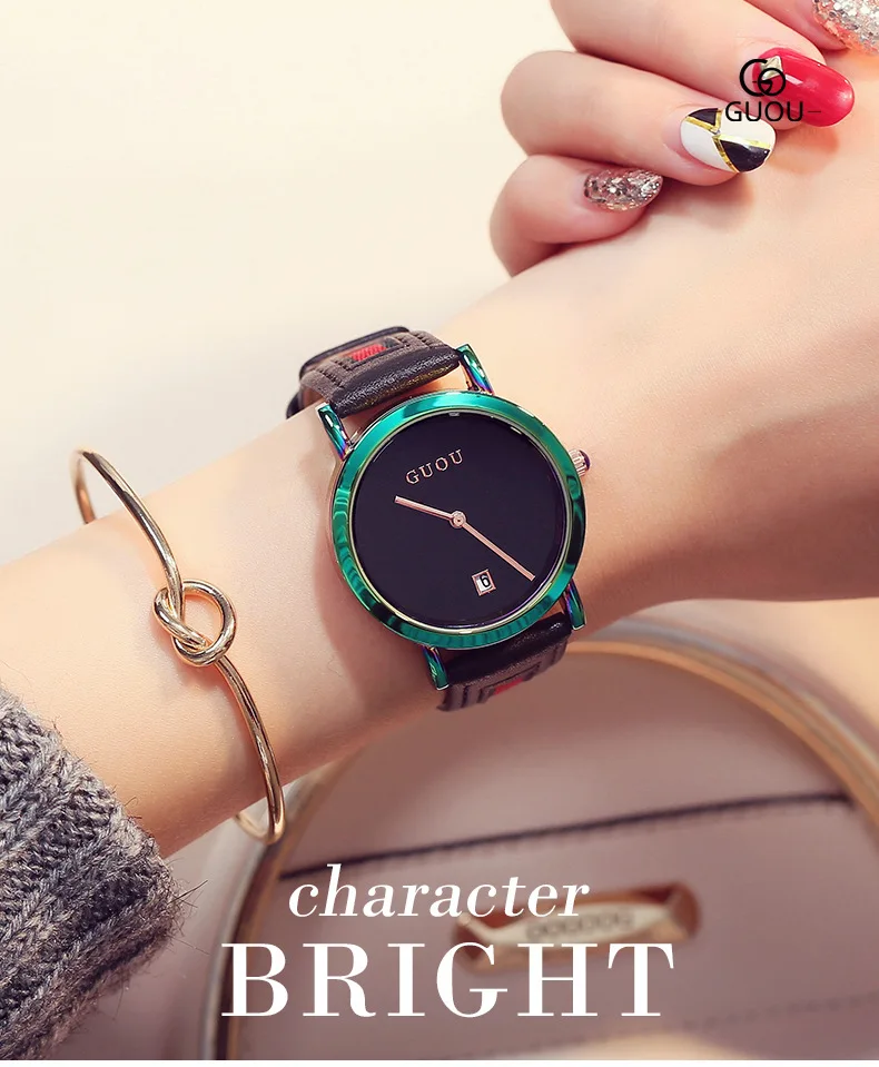 Новые женские модные спортивные Часы GUOU Reloj Mujer простые элегантные кварцевые