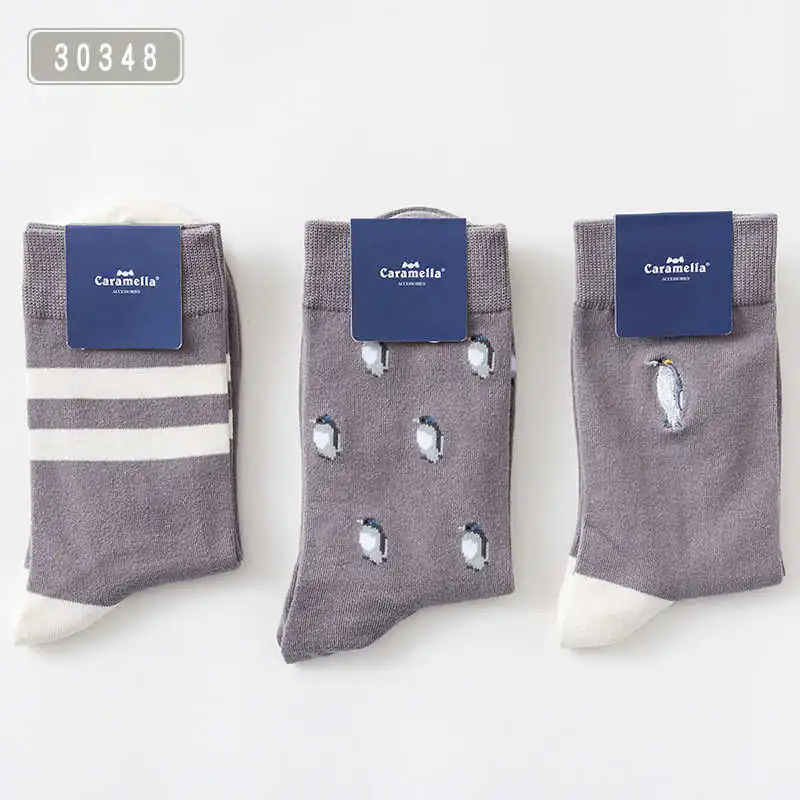 3034811001 3 Pairs/Lot Caramella Men's Socks Cotton Crew Socks Mid-Calf Length Jacquard Embroidery Animal Pattern - Цвет: 3034811001