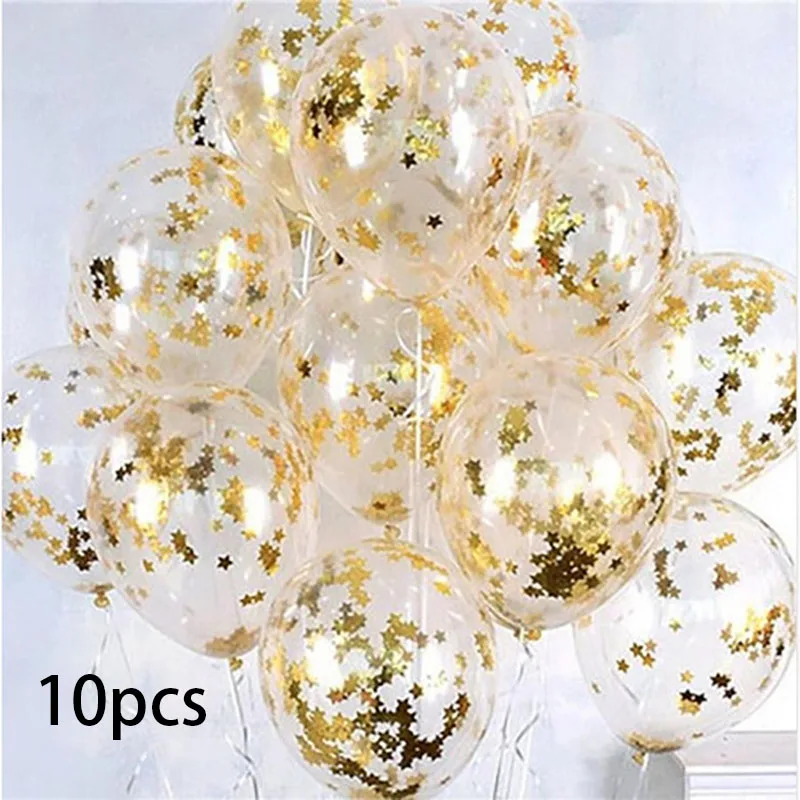 10pcs Шары с золотыми конфетти смешанные 18 дюймов звезда сердце Фольга шар День рождения черный золотой латексный шар воздушный бальное свадебное украшение - Цвет: 10pcs