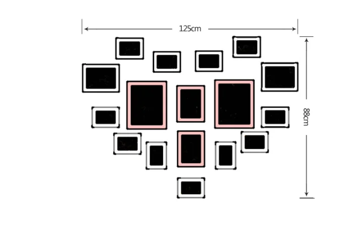 

17 Boxes Heart-shaped Photo Wall Living Room Creative Romantic Combination Photo Frames Wall Wedding Bedroom Wall-mounted Sets