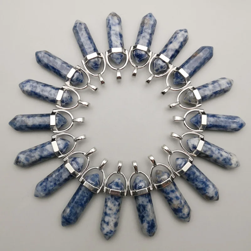 

fashion Natural stone sodalite alloy crystal pillar Necklace Pendant for making Jewelry charm Necklace accessories 24pcs/lot