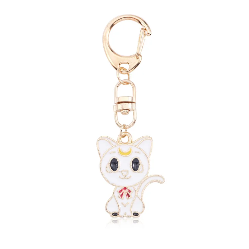 White Cat Модный мультяшный брелок для ключей с маленьким животным, милый белый кролик, лиса, кот, подвеска, студенческий брелок для девочек, школьная сумка, подвеска, подарок, ювелирное изделие - Цвет: White Cat