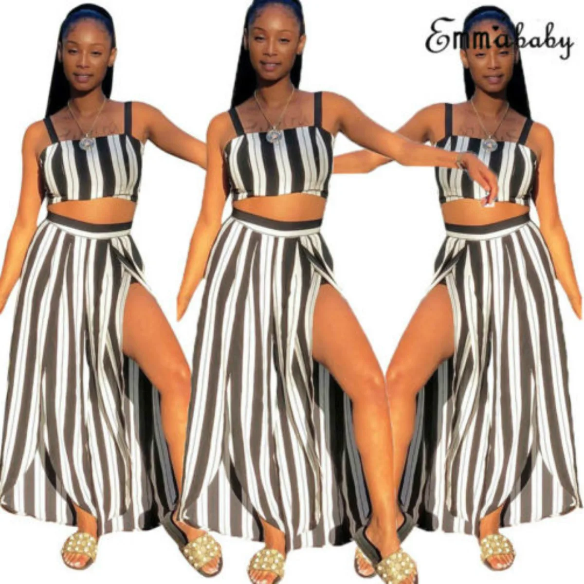 

Женская одежда 2018 новый бренд сексуальный женский жилет без рукавов с высоким разрезом брючный костюм в полоску повседневный клубный летни...