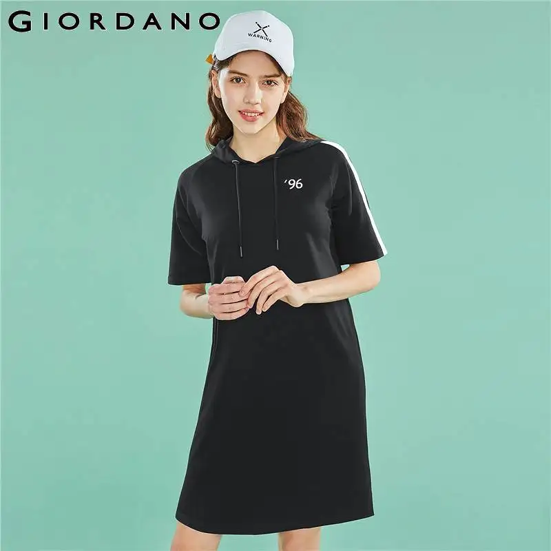 Giordano женское платье с капюшоном из 100% хлопка вышитым номером коротким рукавом на