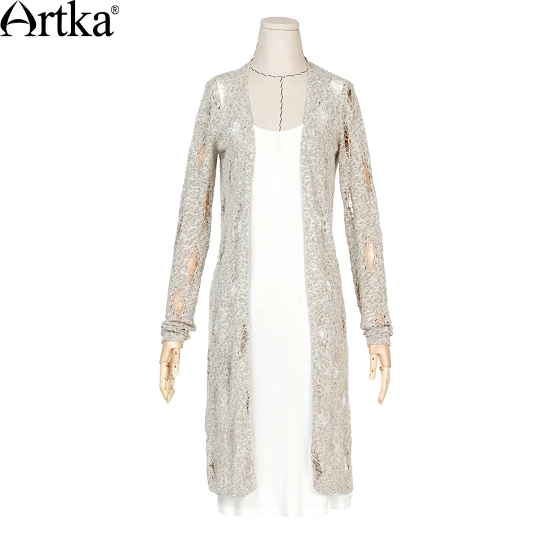 ARTKA/Женская Осенняя новинка однотонная с выемкой раздельная кардиган винтажный