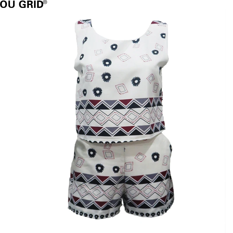 Старинные Печати Шорты Костюм Женщины Лето Рукавов Короткий О Образным Вырезом
