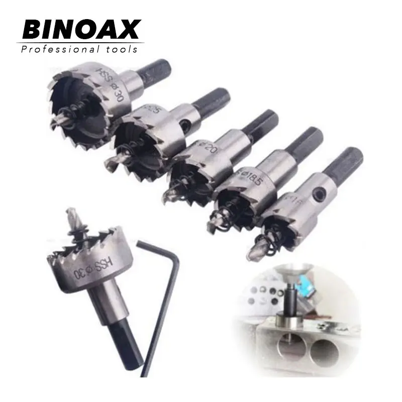 Binoax 5 шт. Твердосплавный Наконечник HSS сверла бит отверстие увидел набор из нержавеющей стали металлического сплава 16/18. 5/20/25/30 мм# W00172