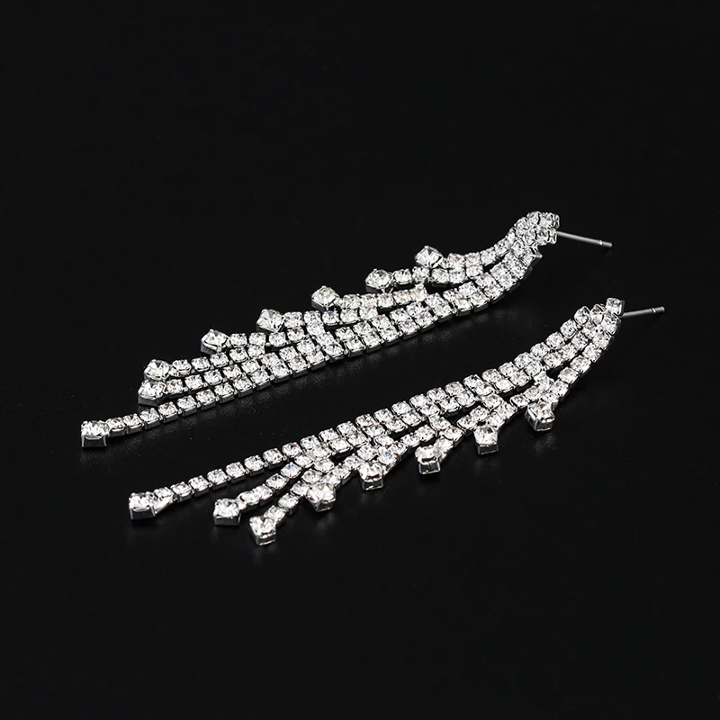 YFJEWE Silver Color Rhinestone Crystal Long Tassel Earrings for Women Bridal Drop Dangling Brincos Wedding Jewelry E630 | Серьги