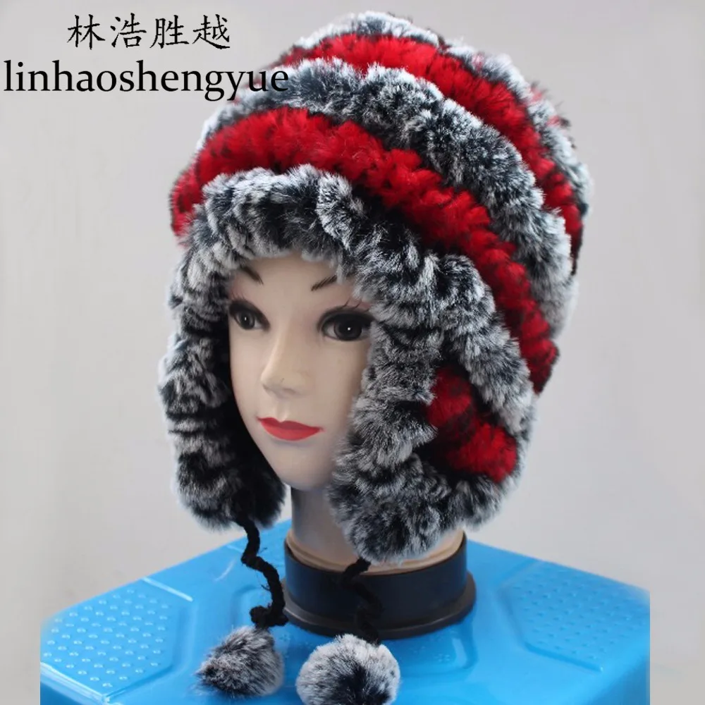 

Linhaoshengyue Rabbit Fur Ear Cap Real Fur Hat Freeshopping Winterwarm
