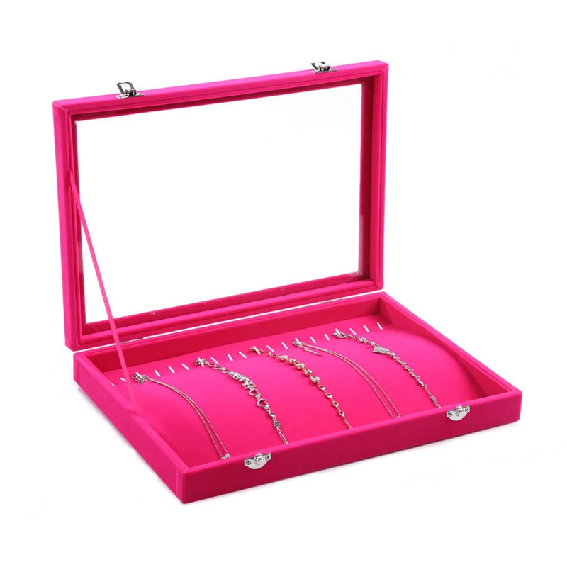 

2016 New Fashion Rose Red Necklace Box Pendant Holder Jewelry Display Pendants Organizer Showcase Earring Case Necklace Stand