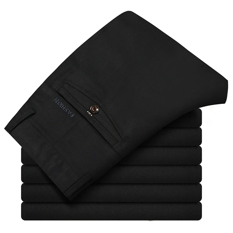 NIGRITY 4 цвета прямые повседневные штаны мужские деловые Micro stretch Tencel Тонкий брюки мужские Черный цвет и цвет хаки Большие размеры 42 - Цвет: WX8019B-black