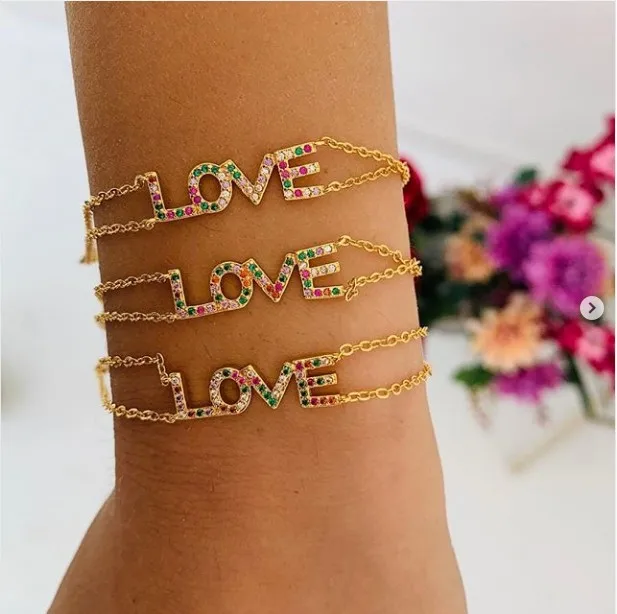 valentines gift for lover 2019 new fashion double chain love letter colorful girlfriend Alphabet bracelet |