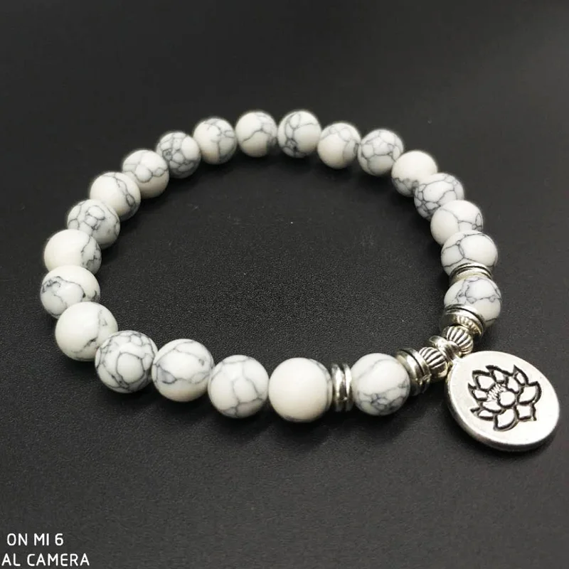 Дизайнерский женский браслет YUZHEJIE модное ожерелье Mala Howlite с цветком лотоса или