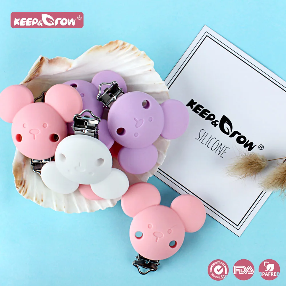 

Keep&Grow 3Pcs Mikey Pacifier Clips Food Grade Silicone Nipple Holder DIY Pacifier Chain Accessories Baby Teething Teether Beads