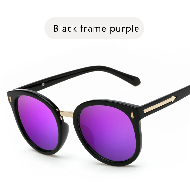 Black frame purple OHMIDA, зеркальные женские солнцезащитные очки,, круглые, брендовые, солнцезащитные очки, женские, розовые, уф400, Ретро стиль, для девушек, новые, модные, Oculos De sol Gafas - Цвет линз: Black frame purple