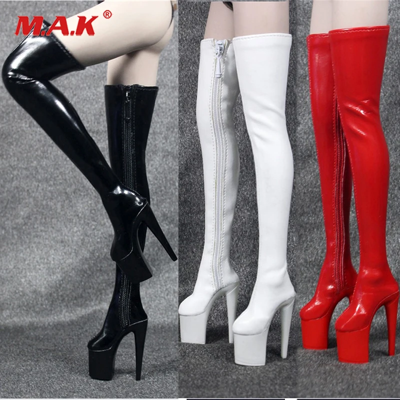Модель 1/6 г.; белые/красные/черные длинные сапоги на молнии; модель ZYTOYS ZY1014; женская обувь на очень высоком каблуке; женская обувь