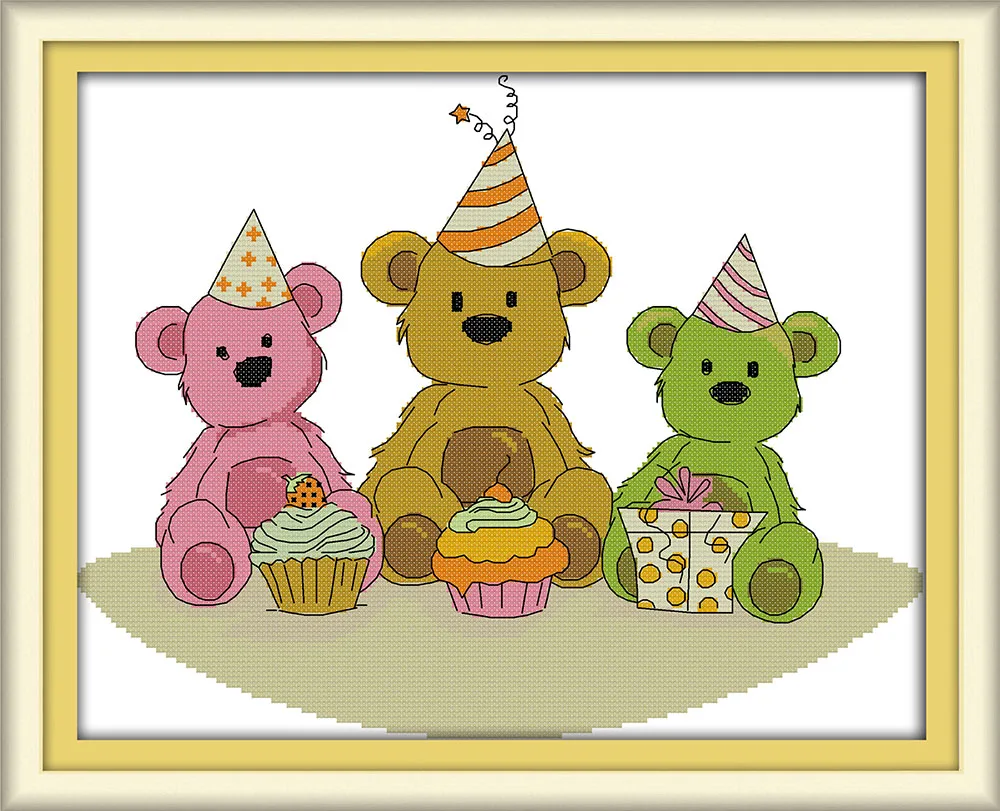 Набор для вышивки крестиком на день рождения маленького медведя DMC цвет 14ct 11ct