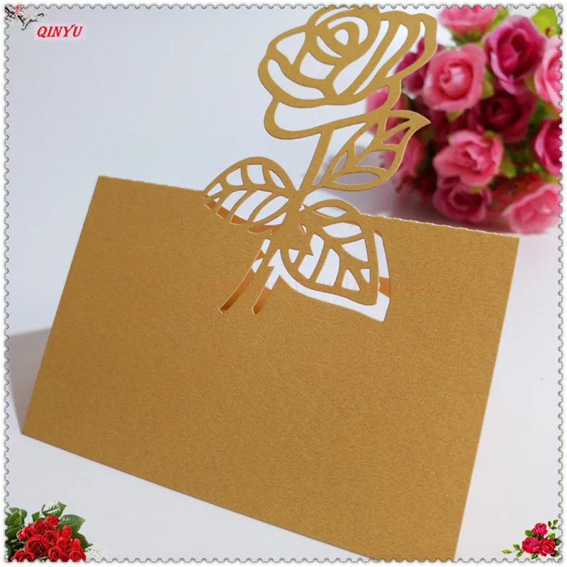 Розовая настольная открытка 100 шт. полые розы сиденья карточка Лазерная резка для