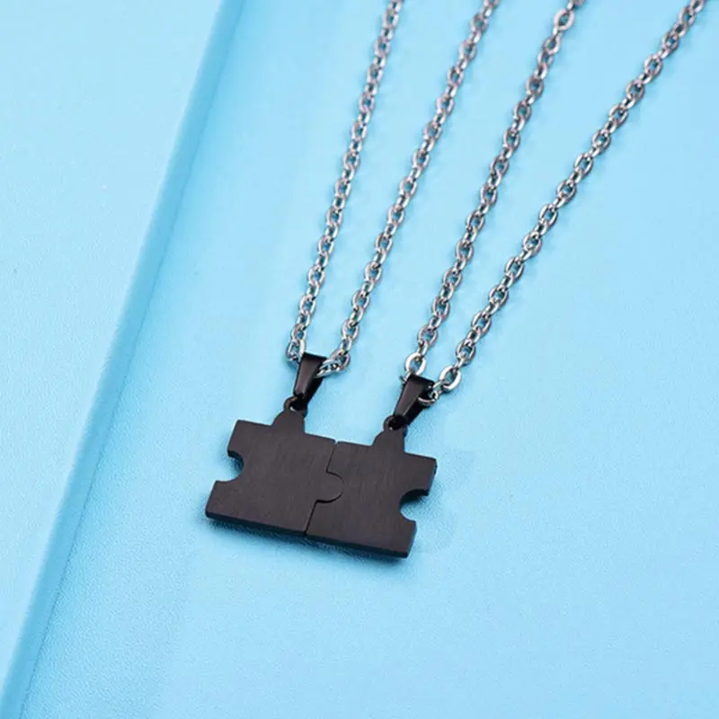 ZFVB Lovers Necklaces Women Men's Stainless Steel Black color Couple Romantic Heart Necklace Pendants Statement Jewelry Bijoux |
