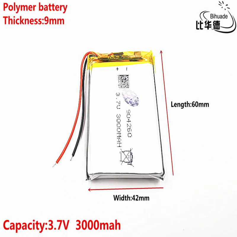 

Good Qulity 3.7V,3000mAH 904260 Polymer lithium ion / Li-ion battery for tablet pc BANK,GPS,mp3,mp4